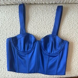 Alice + Olivia Jeanna Bustier Blue Smocked Back Crop Top